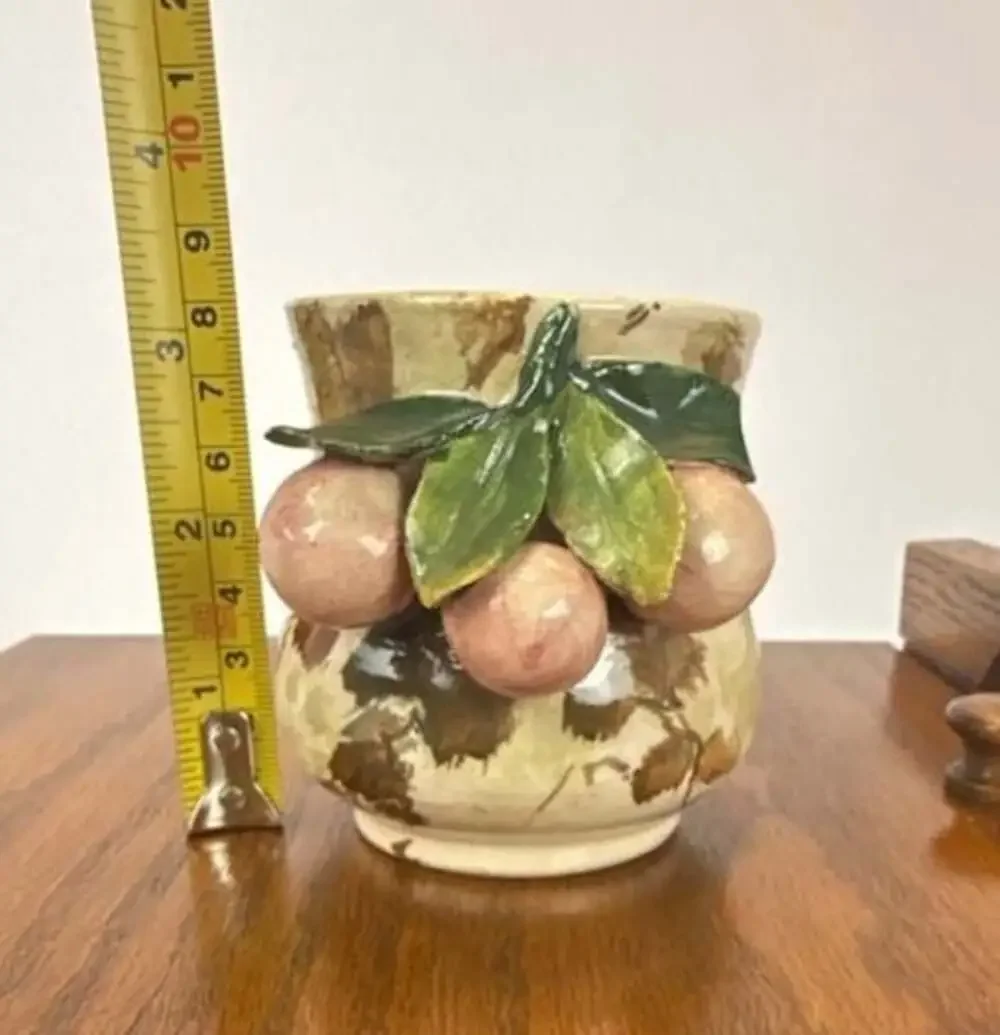 Vintage Italian Majolica Ceramic Bud Vase with Applied Fruit Motif